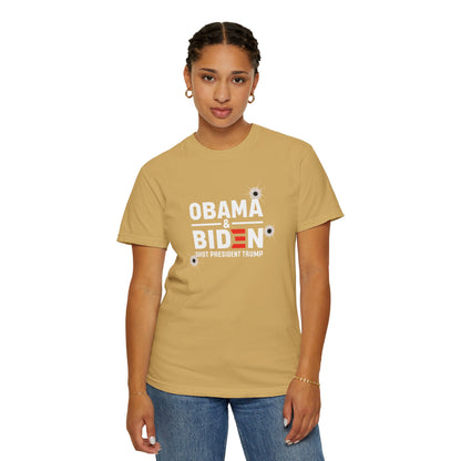 "Obama & Biden Shot President Trump", Unisex Black T-shirt