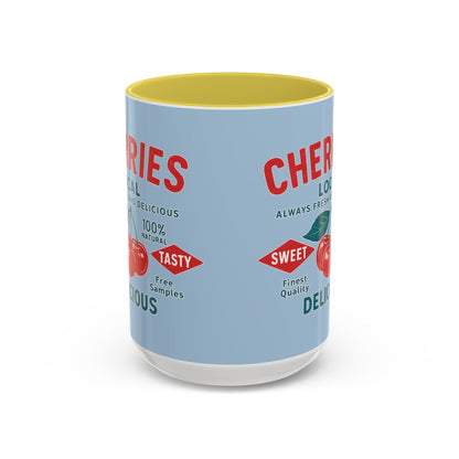 "Delicious Cherries", Colorful Mugs (11oz, 15oz) (Retro Sky)