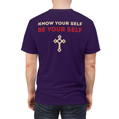 "Know Your Self", Unisex T-shirt (Russian Violet)