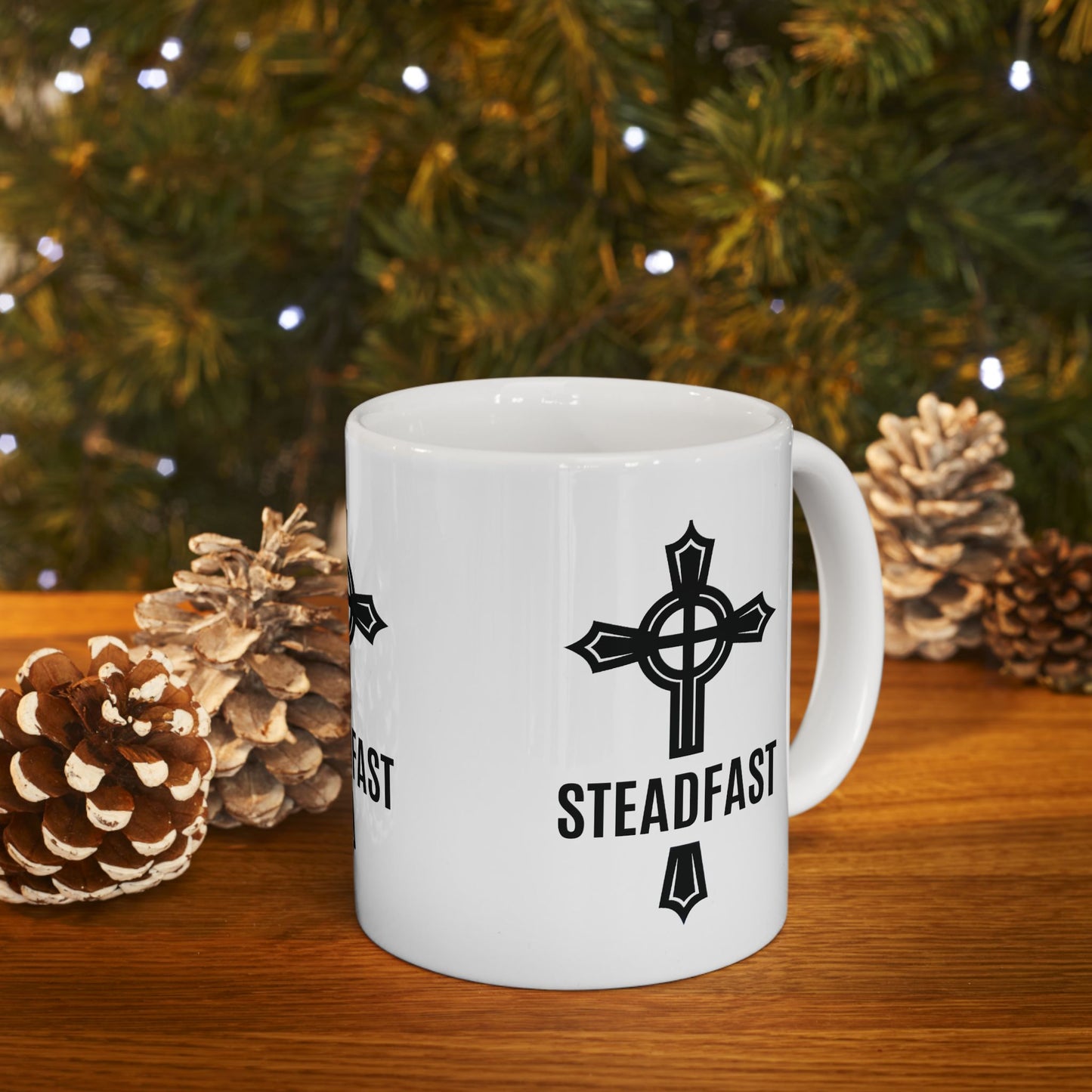 "Steadfast Cross", White Mug, (11oz & 15oz)