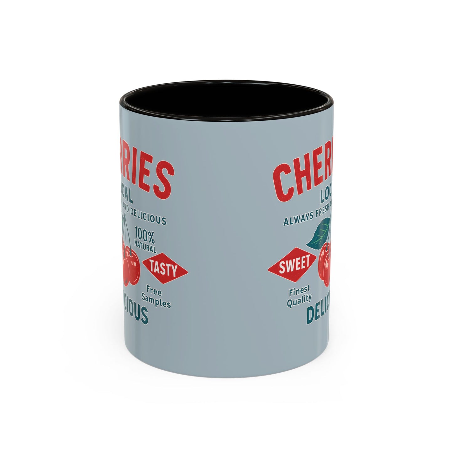 "Delicious Cherries", Colorful Mugs (11oz, 15oz) (Washed Silver-Blue)
