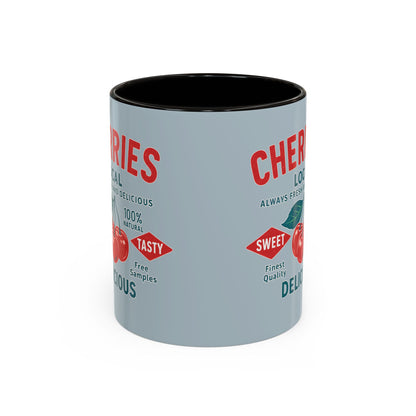 "Delicious Cherries", Colorful Mugs (11oz, 15oz) (Washed Silver-Blue)