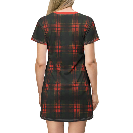 "Kilmor Brieve Tartan", T-Shirt Dress (Brieve Red Collar)