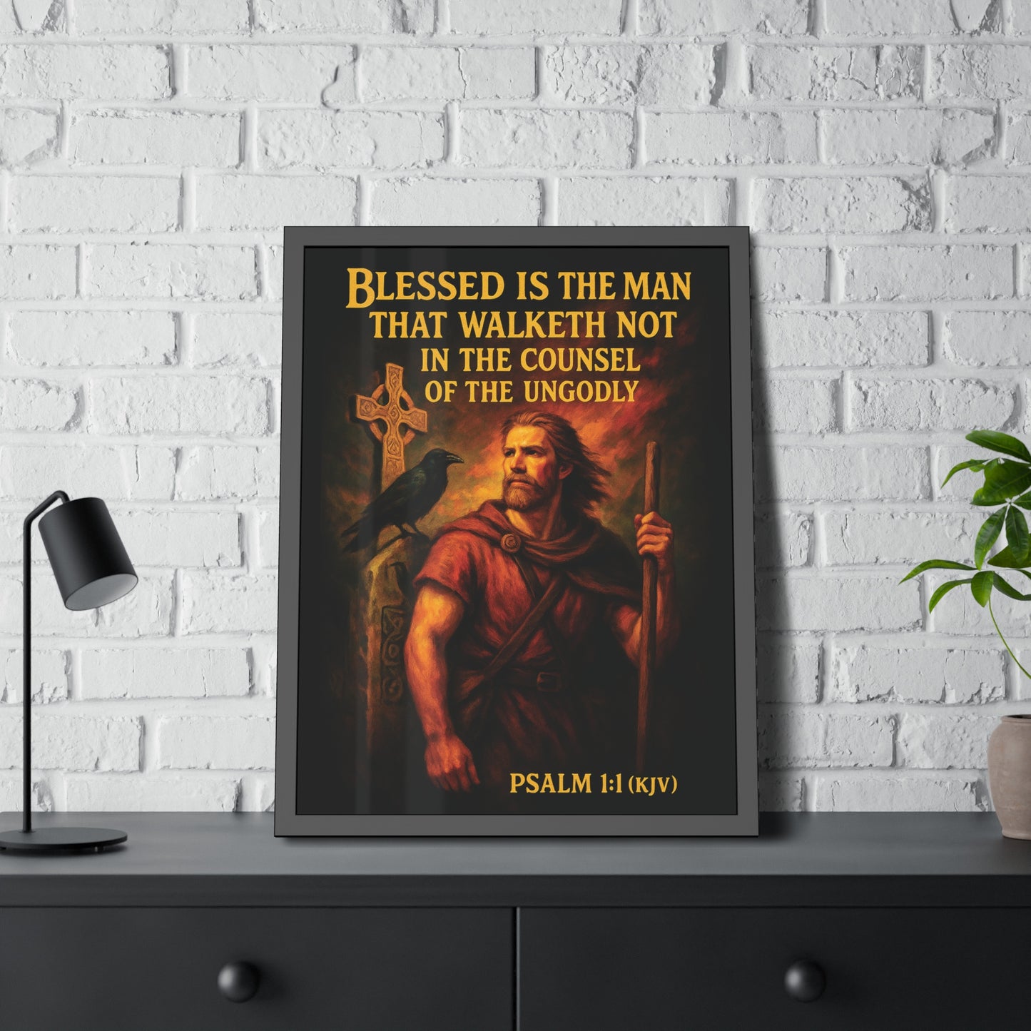 "Psalm 1:1 (KJV)", Framed Paper Poster (Peatshadow Black)