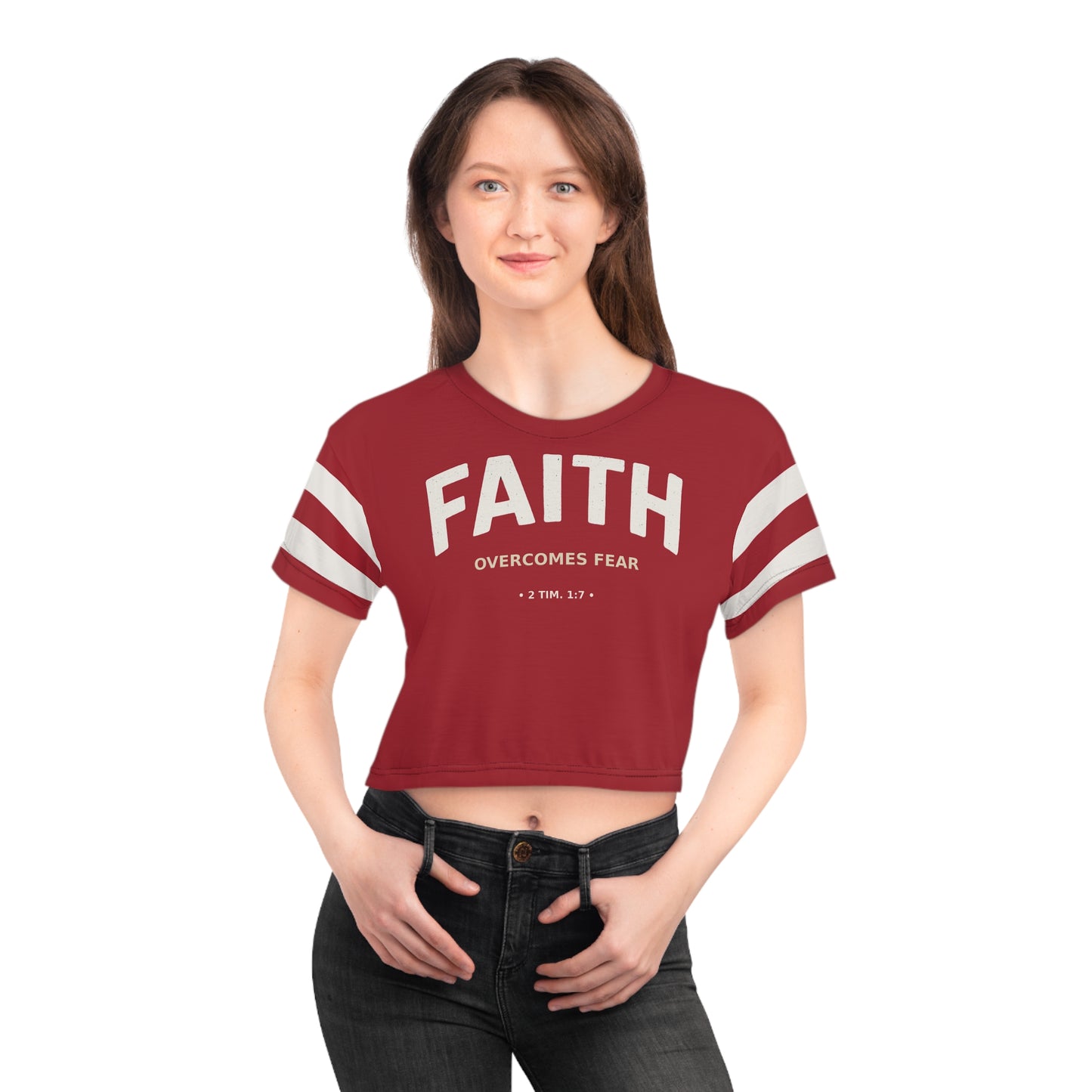 "Faith Overcomes Fear", Crop Tee (Cherry Red)