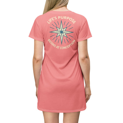"Life's Purpose Begins at Conception #01", T-Shirt Dress (Pastel Red)