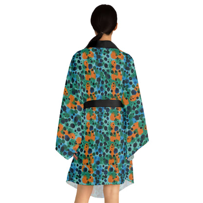 "Midnight Coral", Long Sleeve Kimono Robe