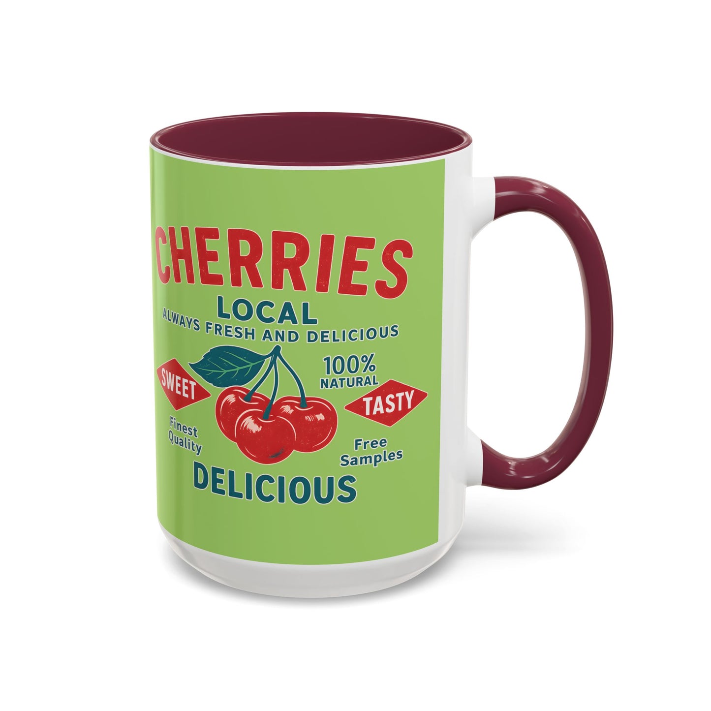 "Delicious Cherries", Colorful Mugs (11oz, 15oz) (Orchard Lime)