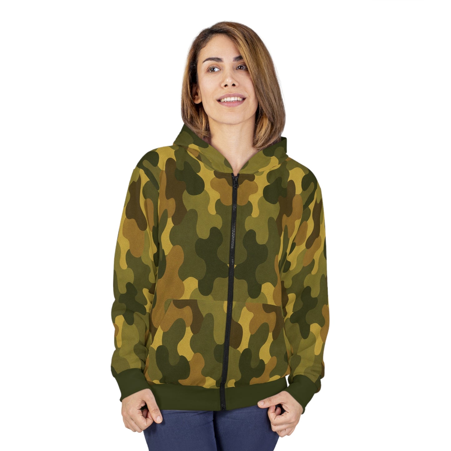 "SASR inspired Day-Ops Camouflage" Style 01, Unisex Wearable Art Zip Hoodie (SASR Green Coffs & Waist)