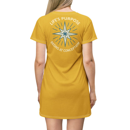 "Life's Purpose Begins at Conception #01", T-Shirt Dress (Gold Ore)