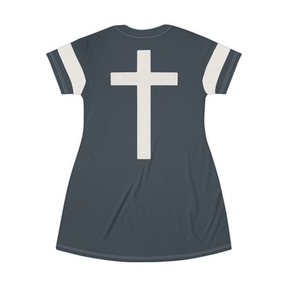 "Faith Overcomes Fear", T-Shirt Dress (Charcoal)