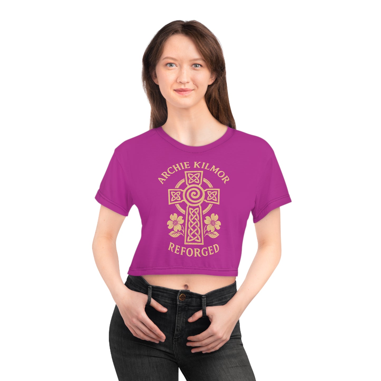 "Archie Kilmor Cross - Reforged" #01, Crop Tee (Prairie Foxglove Pink)
