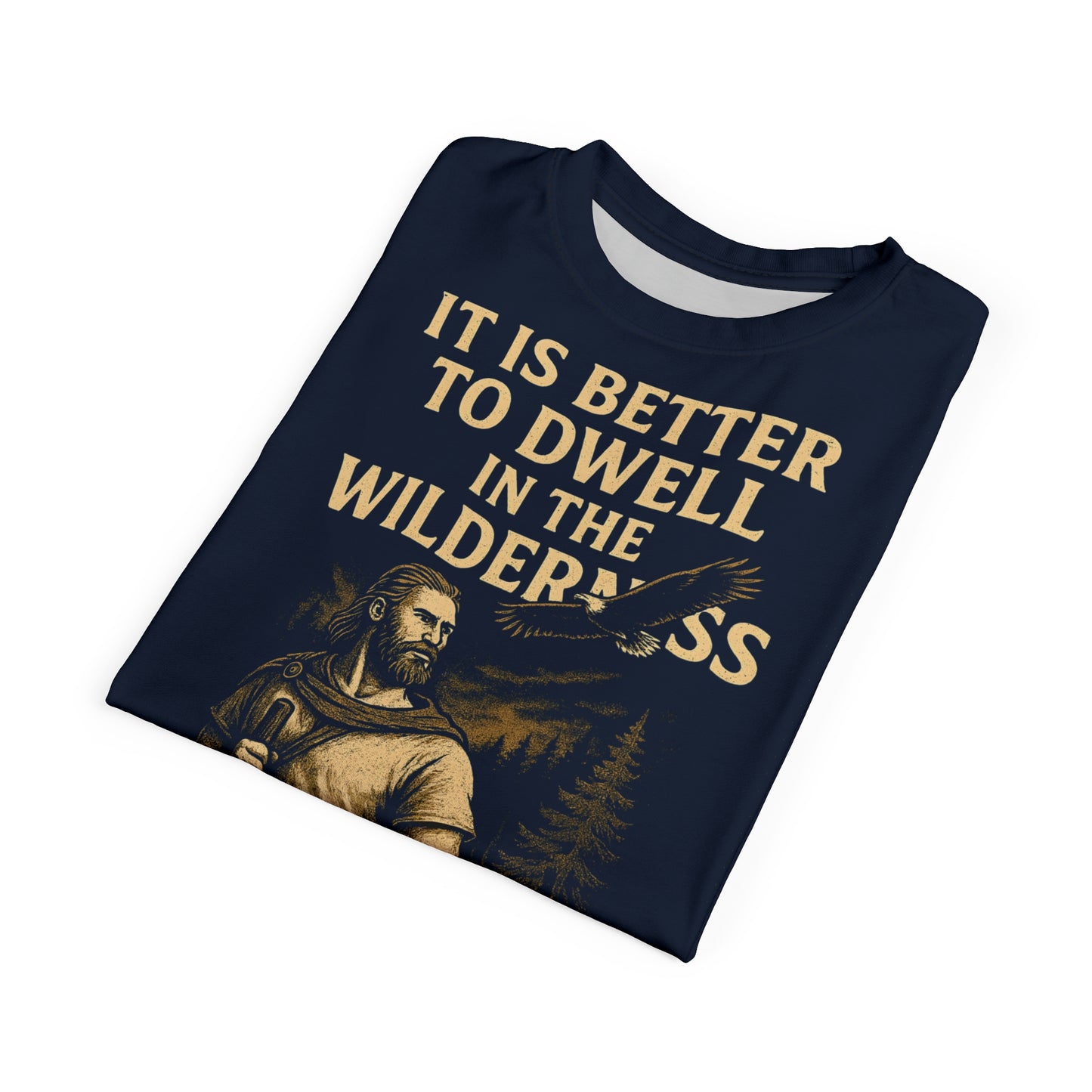 "Proverbs 21:19 (KJV)", Wearable Art Unisex T-shirt (Dark Cambridge Blue)