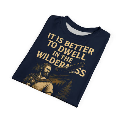 "Proverbs 21:19 (KJV)", Wearable Art Unisex T-shirt (Dark Cambridge Blue)