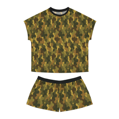 "SASR Day-Ops Camouflage", Women's Short Pajama Set (Black Collar & Waist)