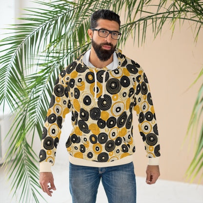 "Old 45's", Unisex Wearable Art Pullover Hoodie (Dough White Cuffs)