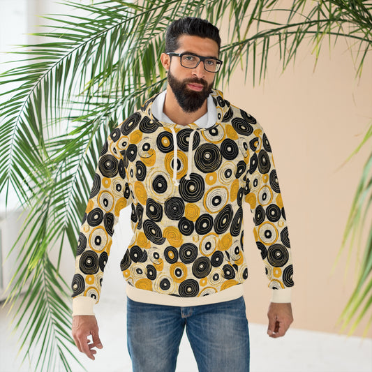 "Old 45's", Unisex Wearable Art Pullover Hoodie (Dough White Cuffs)