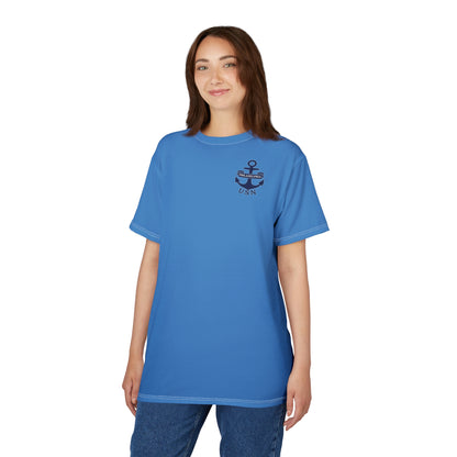 "USN Anchor", Unisex T-shirt (Pop Cyan-Atlantic Blue)