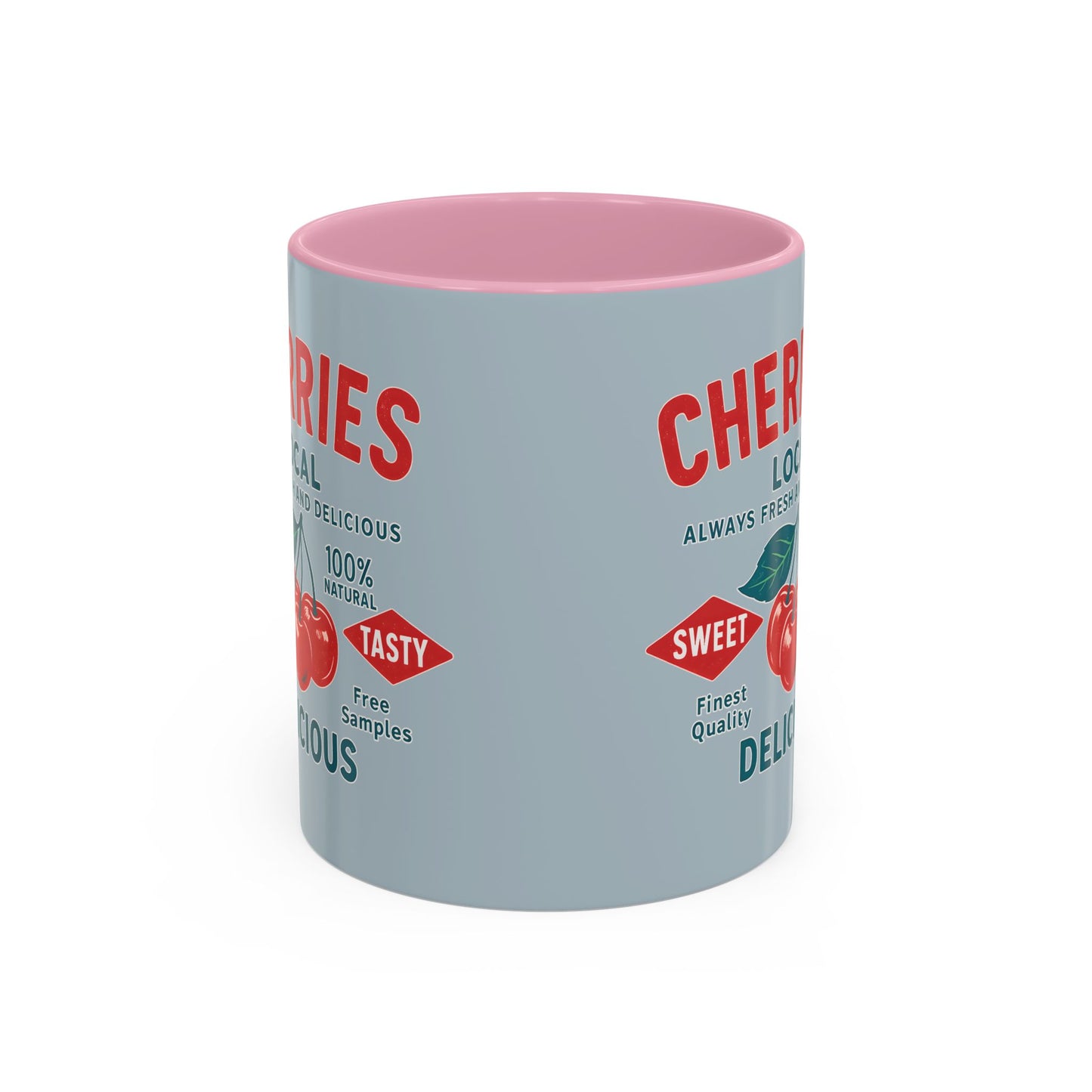 "Delicious Cherries", Colorful Mugs (11oz, 15oz) (Washed Silver-Blue)