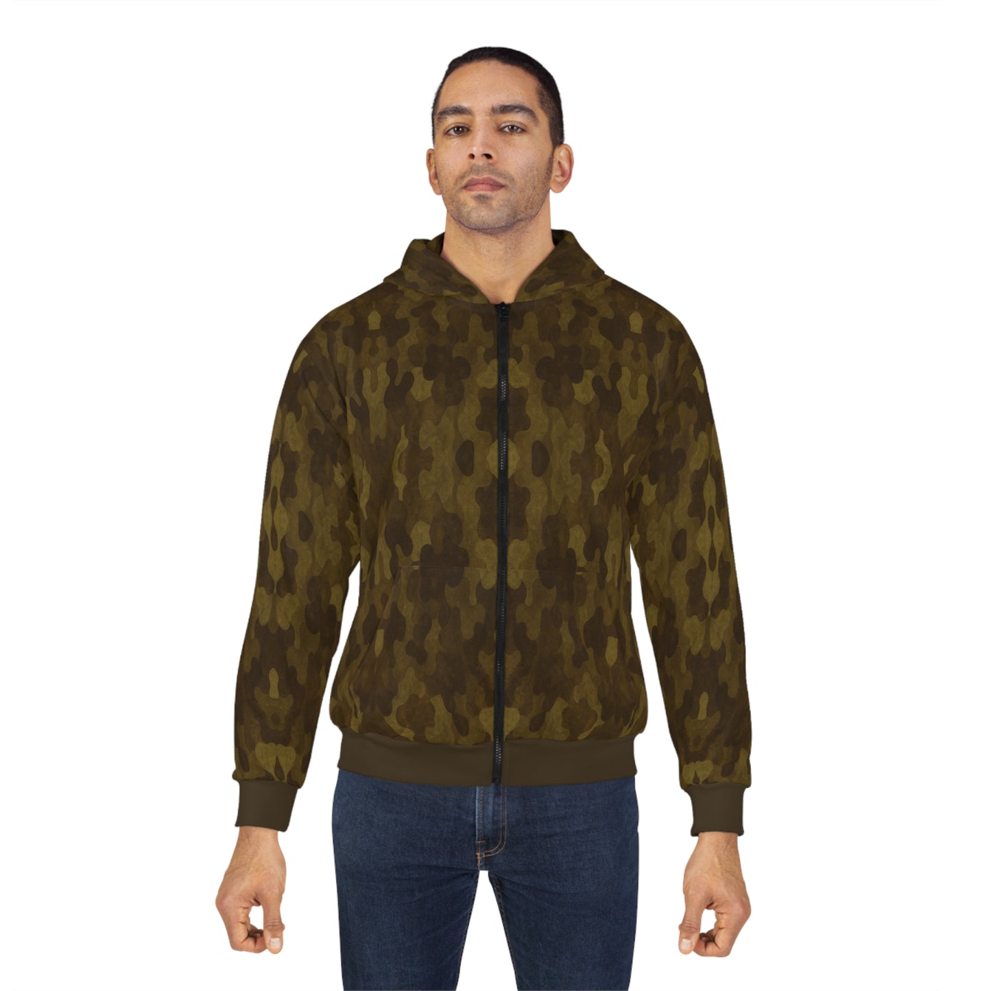 "Swamp Recon Camouflage", Unisex Wearable Art Zip Hoodie (Bayou Bark Cuffs and Waist)