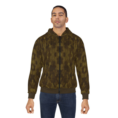 "Swamp Recon Camouflage", Unisex Wearable Art Zip Hoodie (Bayou Bark Cuffs and Waist)
