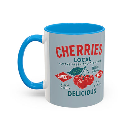 "Delicious Cherries", Colorful Mugs (11oz, 15oz) (Washed Silver-Blue)