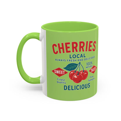 "Delicious Cherries", Colorful Mugs (11oz, 15oz) (Orchard Lime)