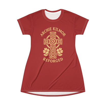 "Archie Kilmor Cross - Reforged" #01, Wearable Art T-Shirt Dress (Carnelian Red)