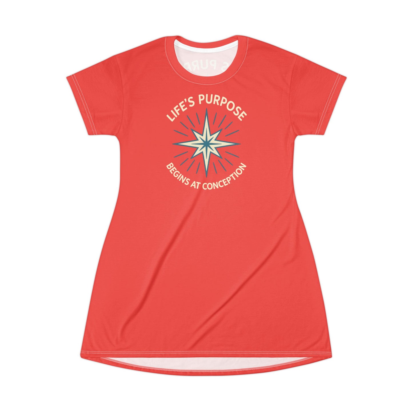 "Life's Purpose Begins at Conception #01", T-Shirt Dress (Retro Fade Red)