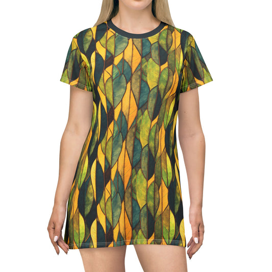 "Inner Grove", T-Shirt Dress (Eucalyptus Green Collar)