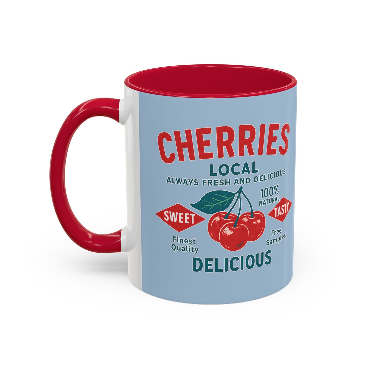 "Delicious Cherries", Colorful Mugs (11oz, 15oz) (Retro Sky)