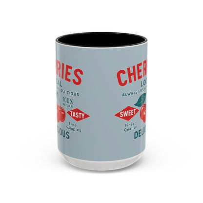"Delicious Cherries", Colorful Mugs (11oz, 15oz) (Washed Silver-Blue)