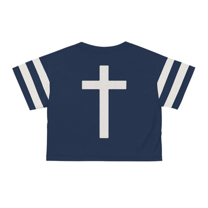"Faith Overcomes Fear", Crop Tee (Cambridge Blue)