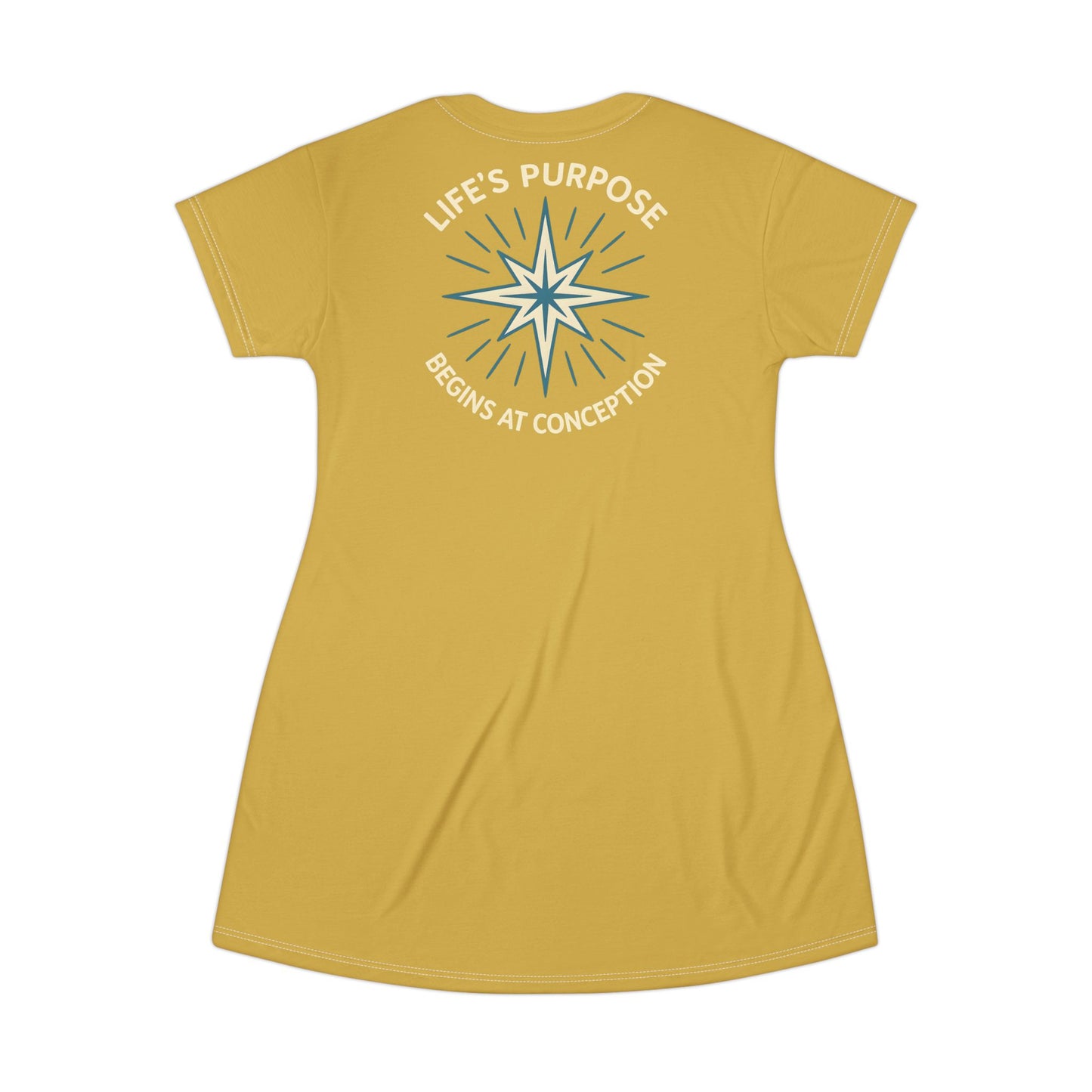 "Life's Purpose Begins at Conception #01", T-Shirt Dress (Farm Straw)