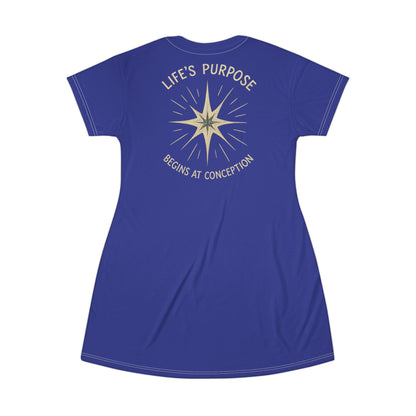 "Life's Purpose Begins at Conception #02", T-Shirt Dress (North Star Blue)