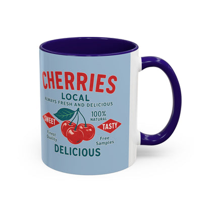 "Delicious Cherries", Colorful Mugs (11oz, 15oz) (Retro Sky)