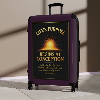 "Life's Purpose, Psalm 139:14", Suitcase (Synallactida Purple)