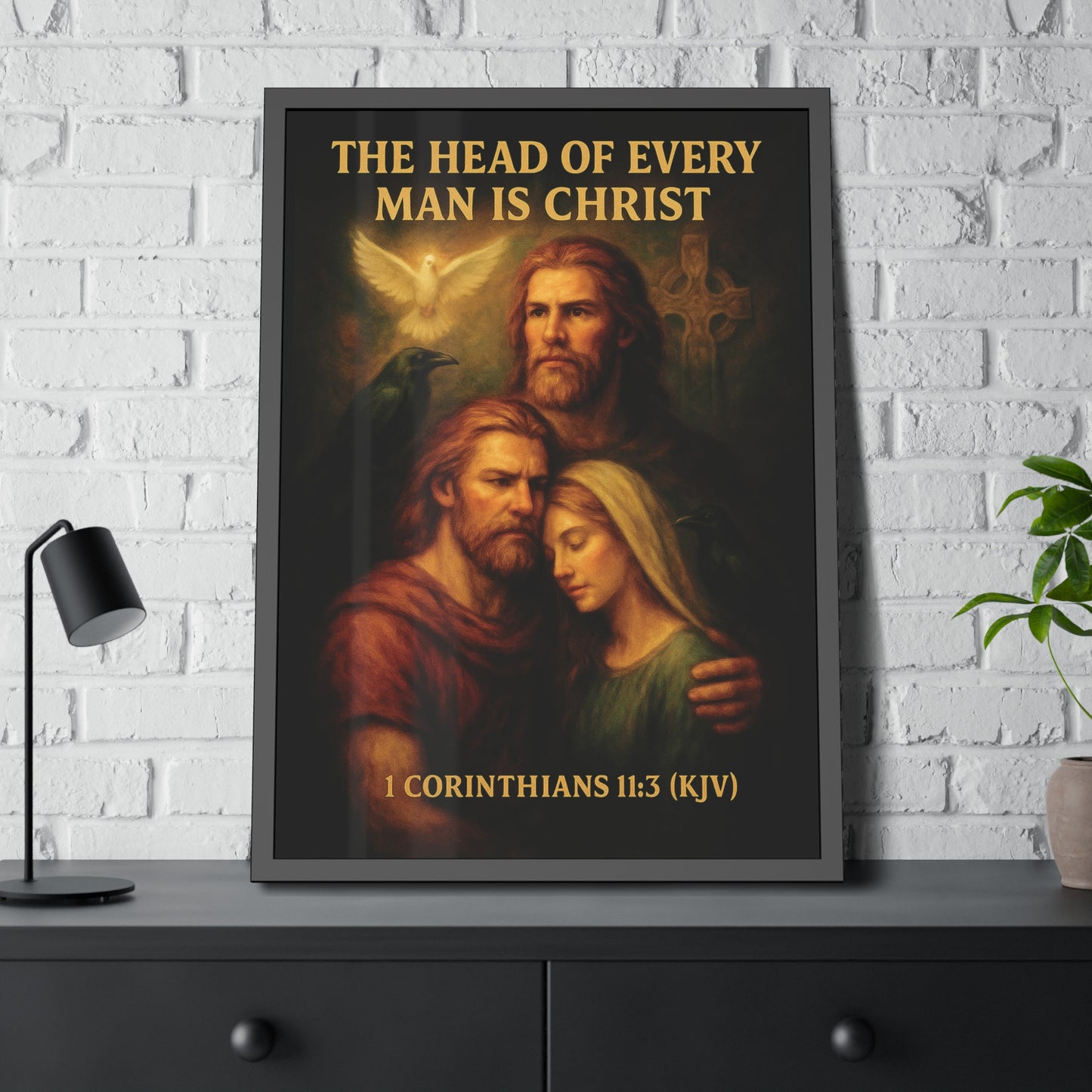 "1 Corinthians 11:3 (KJV)", Framed Paper Poster (Shadow Black)