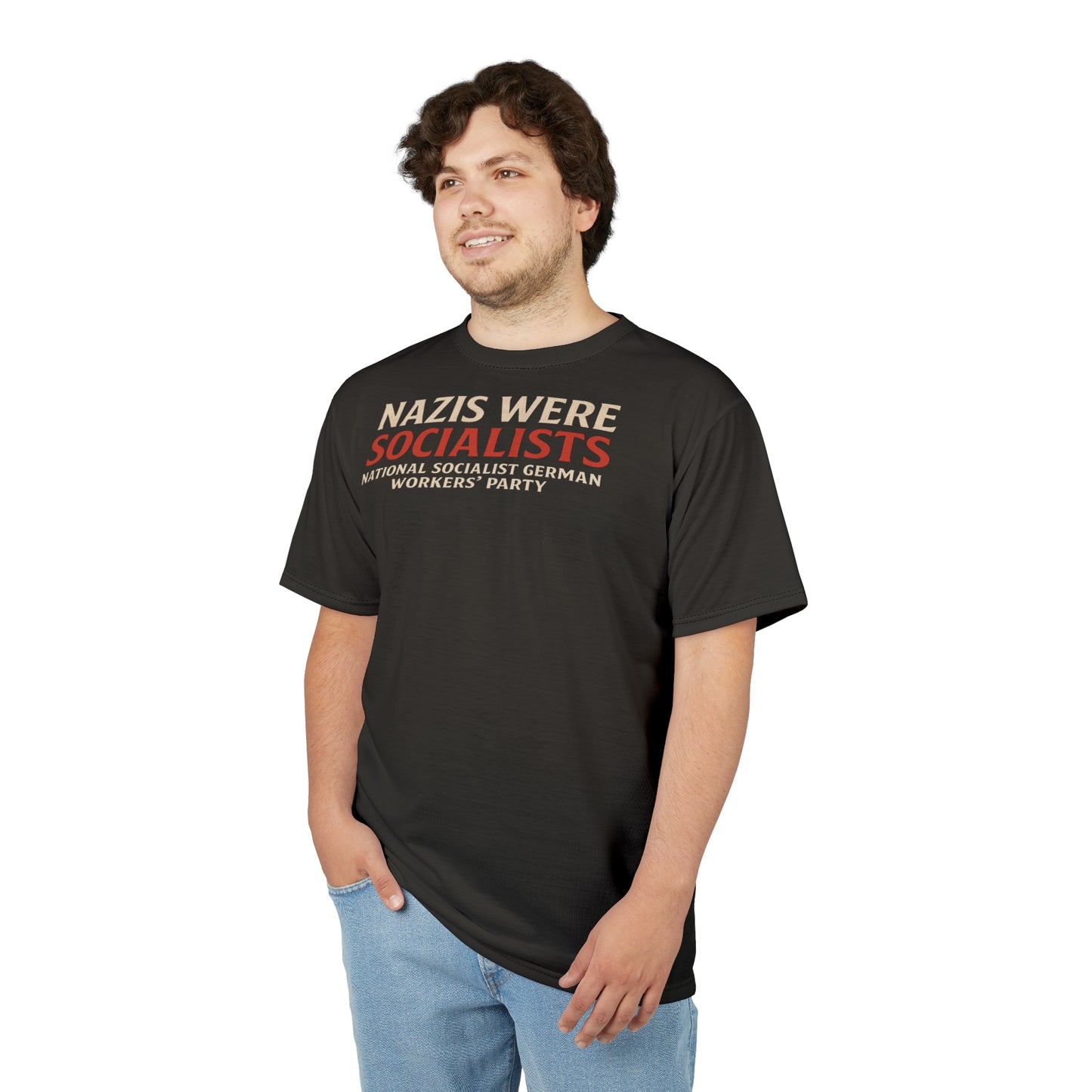 "Nazis were Socialists", Unisex T-shirt (Pitch Grey)