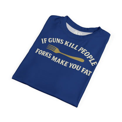 ''Forks Make You Fat", Unisex T-shirt (Indigo Hamlet)