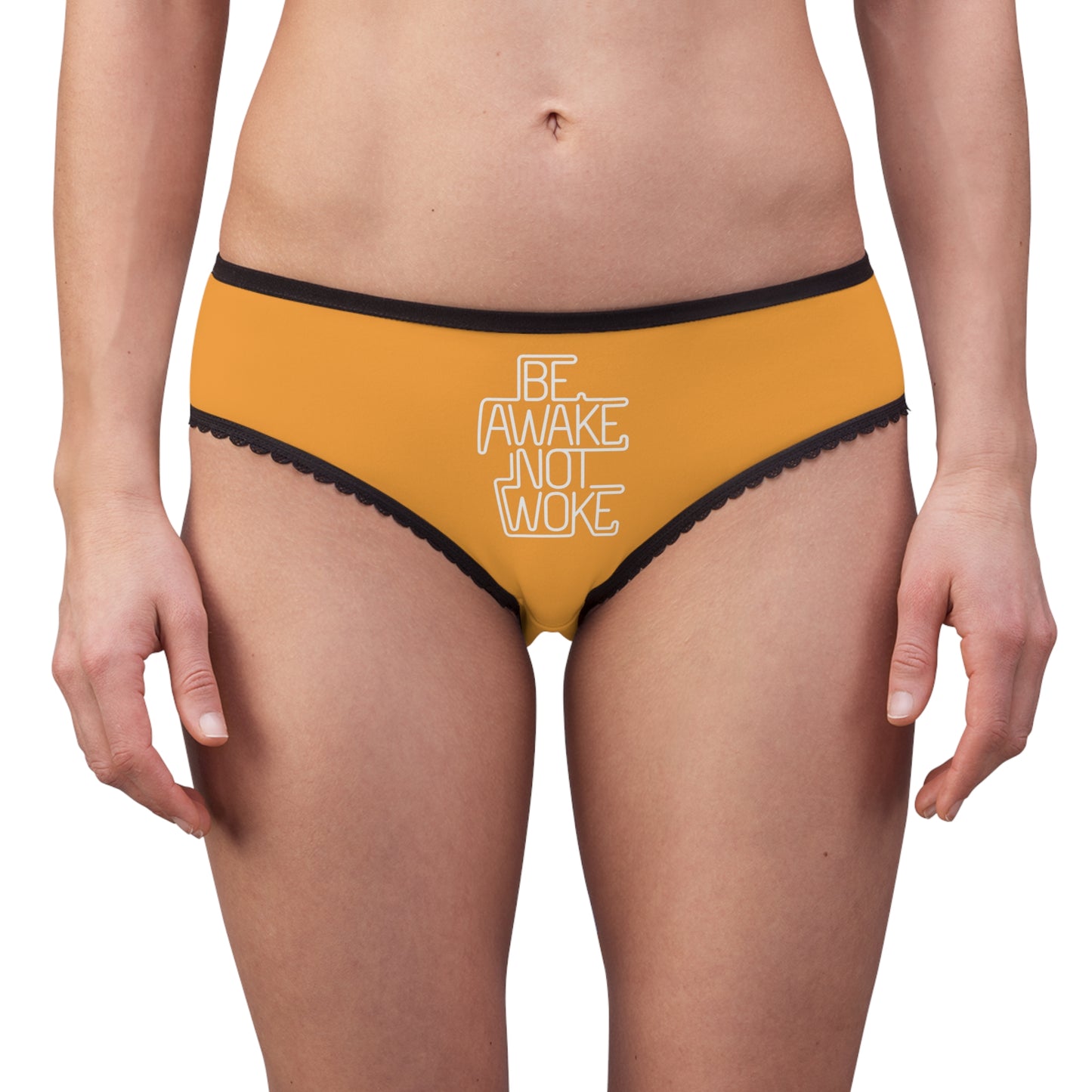 "Be Awake Not Woke" #1, Women's Briefs (Deep Saffron)