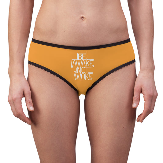 "Be Awake Not Woke" #1, Women's Briefs (Deep Saffron)
