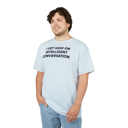 "Intelligent Conversation", Unisex T-shirt (Bubbles Blue)