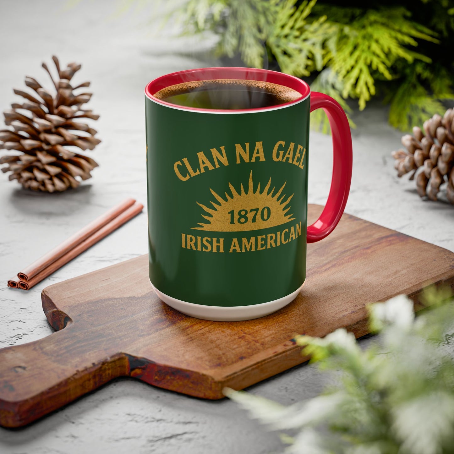 "Clan na Gael - Irish American", Colorful Mugs (11oz, 15oz) (Brithemain Green)