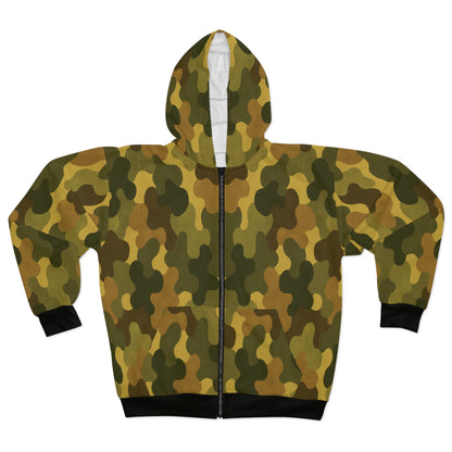 "SASR inspired Day-Ops Camouflage" Style 01, Unisex Wearable Art Zip Hoodie (SASR Black Coffs & Waist)