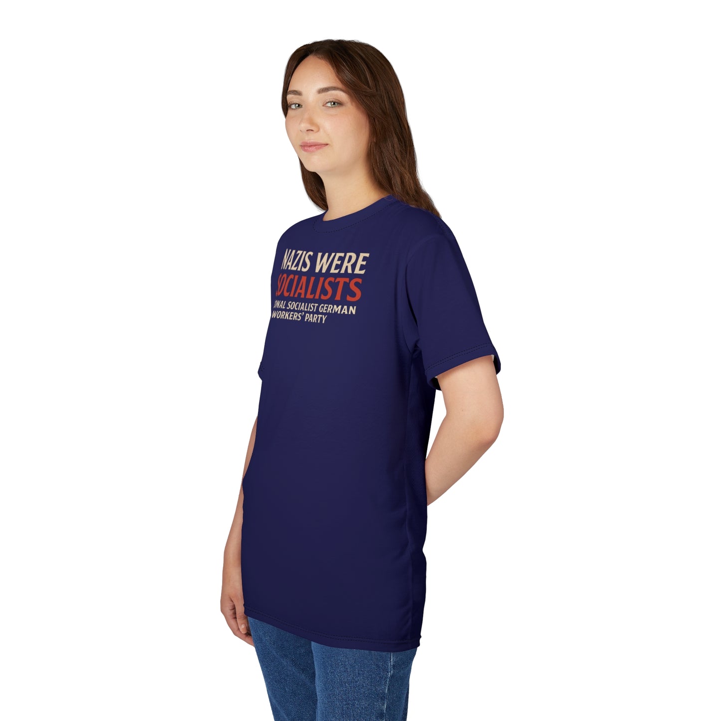 "Nazis were Socialists", Unisex T-shirt (Obsidian Blue)