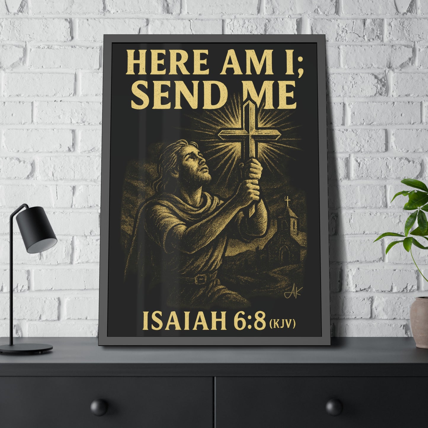 "Isaiah 6:8 (KJV)", Framed Paper Poster (Shadow Black)