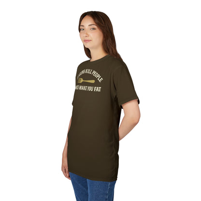 ''Forks Make You Fat", Unisex T-shirt (Ashgold Brown)