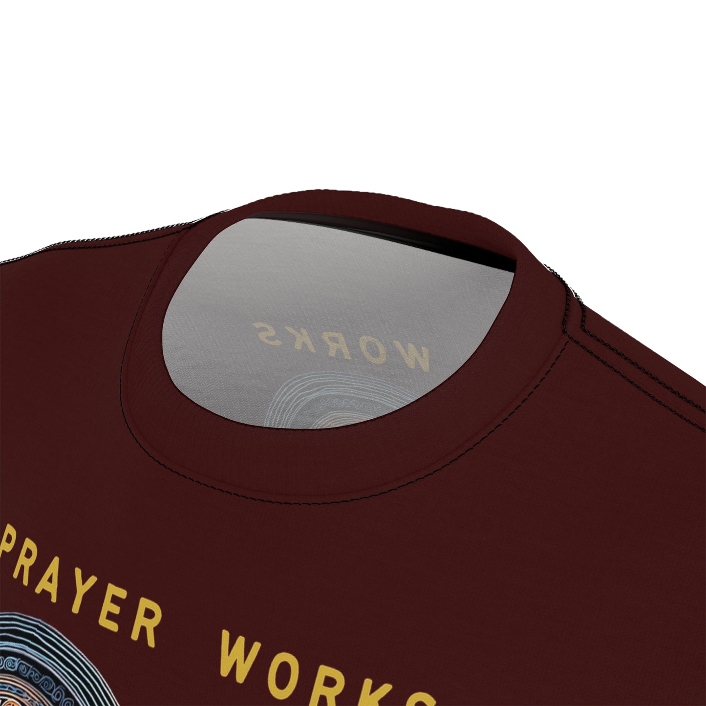 "Prayer Works – Gaelic Christian", Wearable Fine Art Unisex T-shirt (Mahogany)