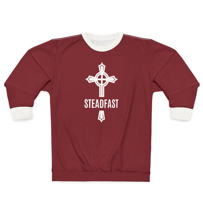 "Steadfast Cross", Unisex Sweatshirt (Dark Cherry Red)